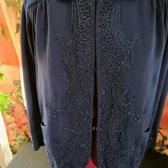 EUC: Vintage 60s Ni-Nel Navy Blue Beaded Suit Set Jacket & Skirt Size see desc - Picture 7 of 14